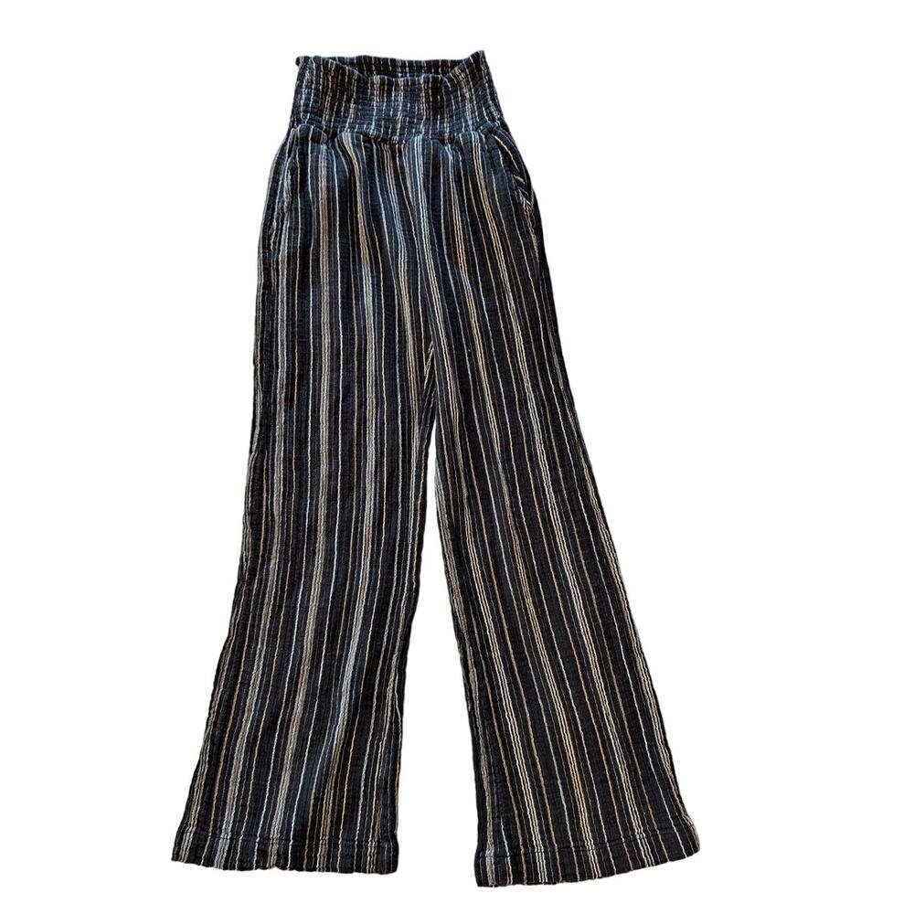 Billabong New Waves 2 Elastic Waist Wide Leg Pants High Rise Black Multi Small